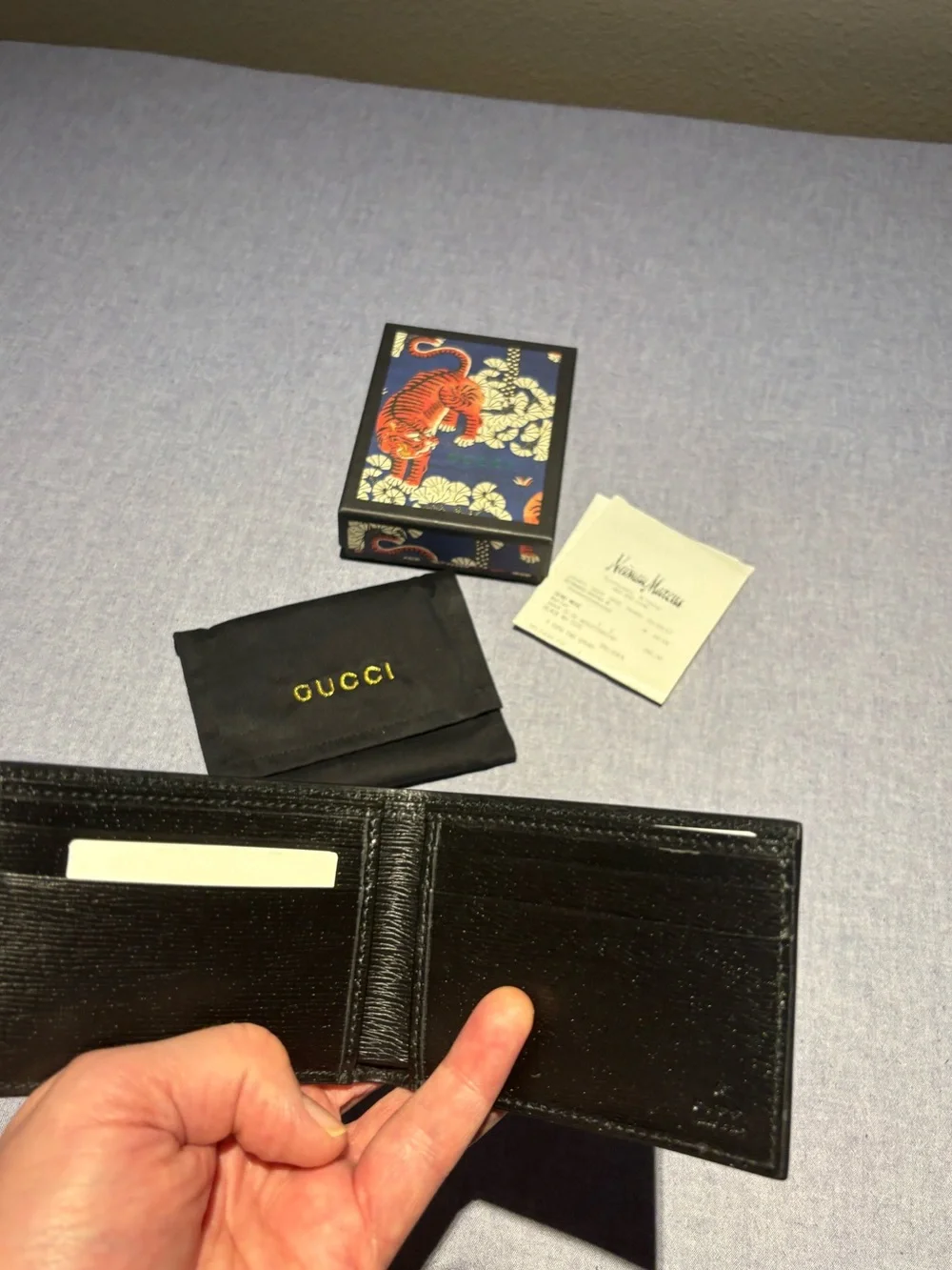 Gucci Black Card Holder with Red and White Snake Motif